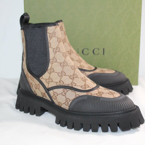 NWB Gucci Stretch Side Knit GG Supreme Monogram Ankle Boots Bootie 40 751711